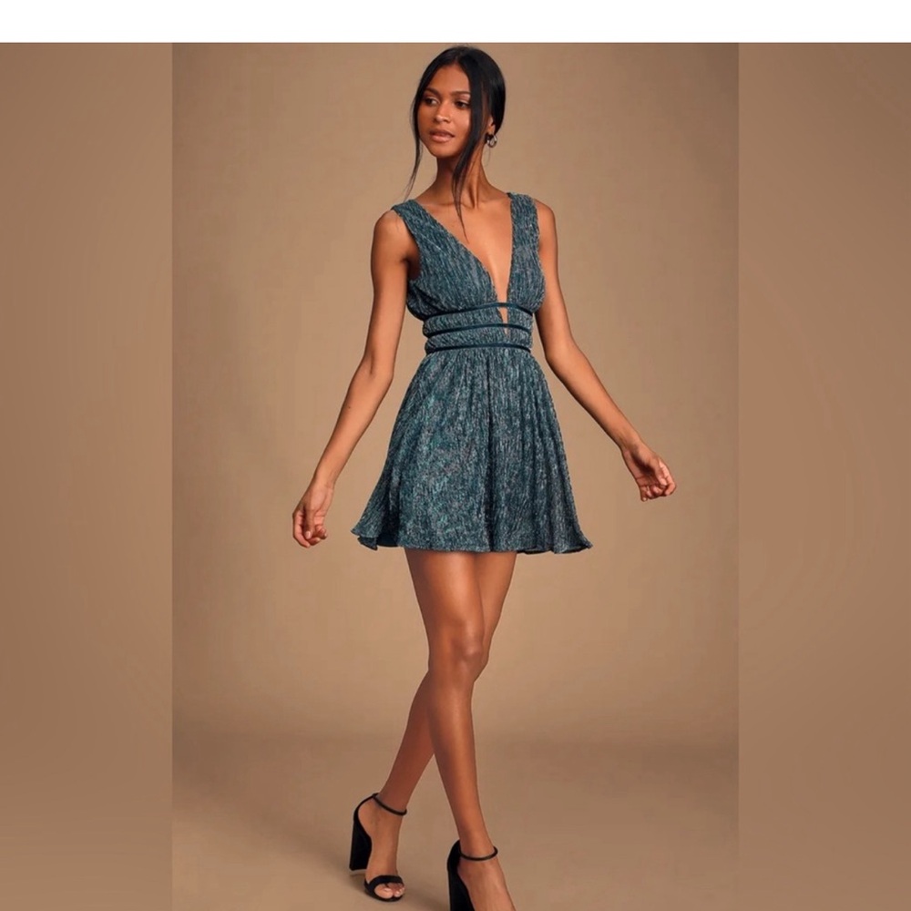 Lulu's Smokeshow teal metallic dress